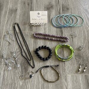Assorted Jewelry Set with Silver, Black, and Green Accents